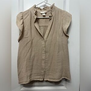 H&M Beige Button-Front Flutter Sleeve Blouse